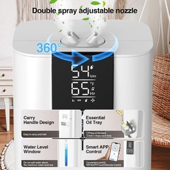 Smart Humidifier 2.1Gal, Wi-Fi App, Quiet, 1800 Sq Ft, 8L Tank, White