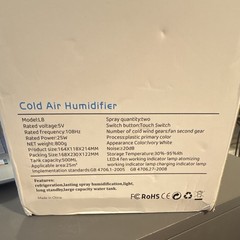 L8 Cool Mist Cold Air Humidifier 500mL, Touch Switch LED, Quiet, Ivory