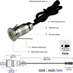 LED Mini In-Ground Well Light-Finger Size,1W 12V DC,120° Wide Beam Angle,Ip67 Wa