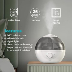 HoMedics CMTF32 Ultrasonic Cool Mist Humidifier 360° Nozzle Night Light 414 SqFt
