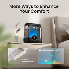 DREO 6L Top Fill Humidifiers for Bedroom, 60H Runtime 28 dB Quiet Black