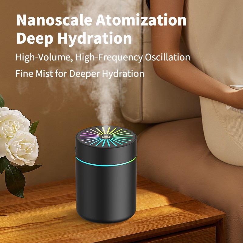 180ML USB Mini Humidifier Home Air Purifier Diffuser Cool Mist Black 1PC 80g