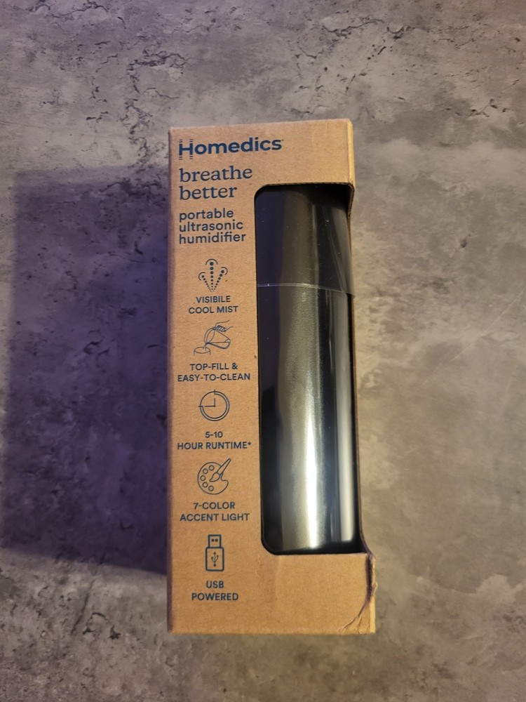 HoMedics Portable USB Ultrasonic Humidifier Travel Size – Black Color! NEW