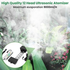 12 Head Ultrasonic Mist Maker, 400W Waterproof Fog Humidifier, Atomizer for Plan