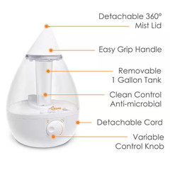1 Gal. Drop Ultrasonic Cool Mist Humidifier for Medium to Large Rooms up to 500