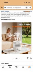 Humidifiers for Bedroom, 2L Tank for 15H, 20dB Quiet Mist Time, Dual Nozzles