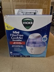 Vicks Mini Filter-Free Cool Mist Humidifier, White, VUL520W. New. Box Damage