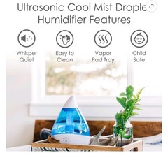 Crane Droplet Ultrasonic Cool Mist Humidifier, 0.5 Gallon, 15 Hour Run Time,…