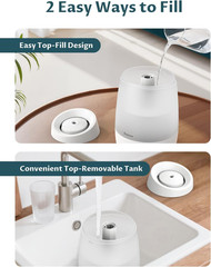 2.5L Top Fill Humidifiers for Bedroom, 250Ml/H Mist Output, 25Hrs Humidifiers fo