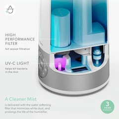 TruSens Clean Mist Ultrasonic 8L Humidifier With UV-C Light, Humidity Sensor