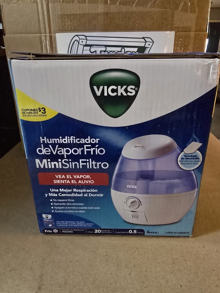Vicks Mini Filter-Free Cool Mist Humidifier, White, VUL520W. New. Box Damage