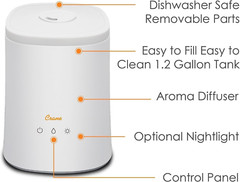 Ultrasonic Cool Mist Humidifier for Large Rooms – No Filters Needed, White