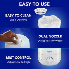 Vicks Naturalcare Cool Mist Ultrasonic Humidifier (VUL530), White, Small Room –