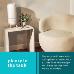 Ultrasonic Humidifier, Bedrooms and Home Offices, 0.97-Gallon Tank, 45-Hour Runt