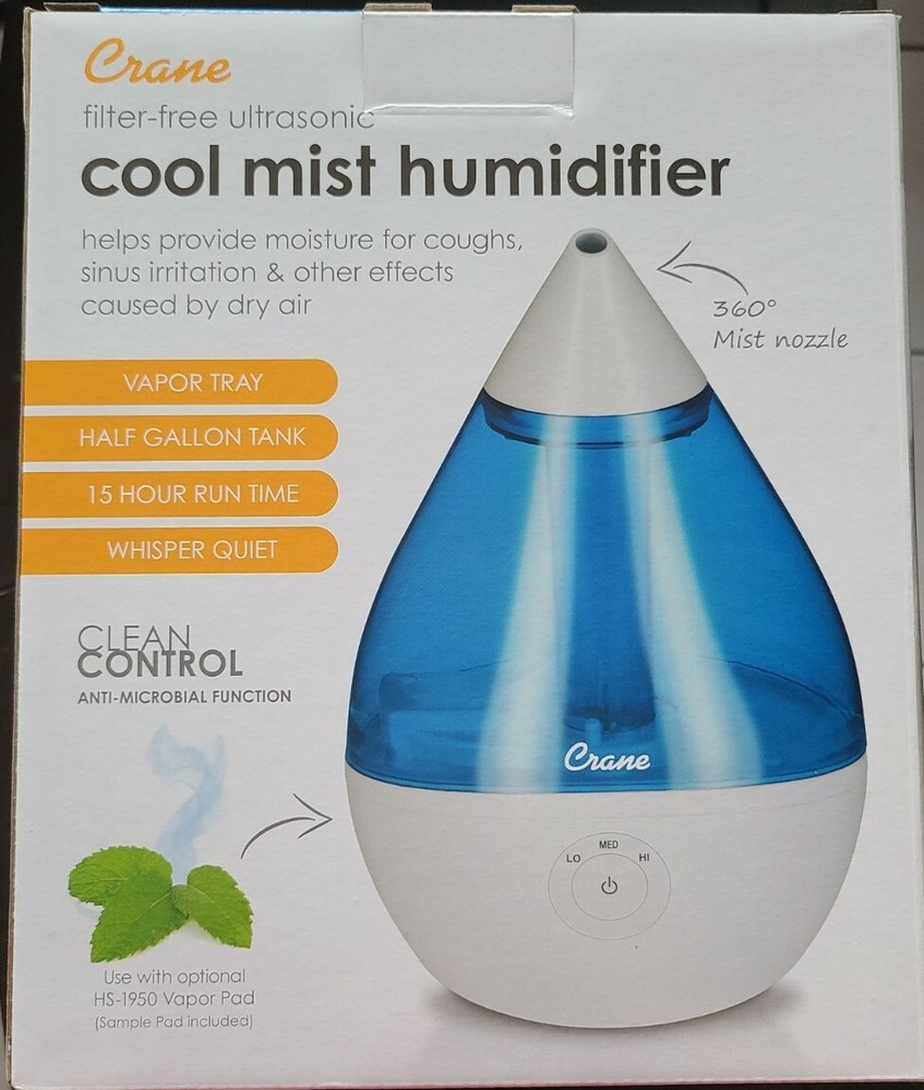 Crane Droplet Ultrasonic Cool Mist Humidifier 1/2 Gal 15 HR Model Ee-5302 B309