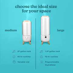 Ultrasonic Humidifier, Bedrooms and Home Offices, 0.97-Gallon Tank, 45-Hour Runt