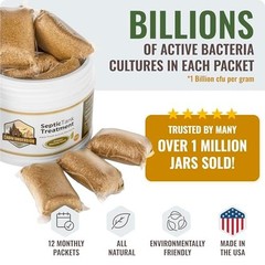 Septic Tank Treatment – 1 Year Supply of Easy Flush Live Bacteria Packets (12 Co