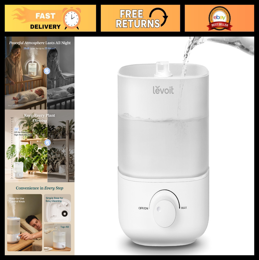 Top Fill Humidifier for Large Rooms, 2.5L Tank, Quiet Cool Mist, Auto Shut-off,