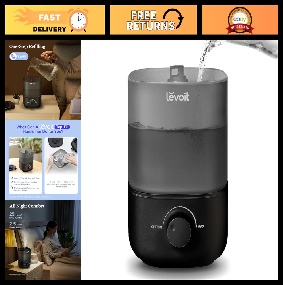 Top-Fill Ultrasonic Cool Mist Humidifier, Quiet Operation, 360° Nozzle, 2.5L, Au