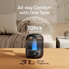 Cool Mist Ultrasonic Humidifier for Large Rooms, 30H Quiet Operation, 3L Top Fil