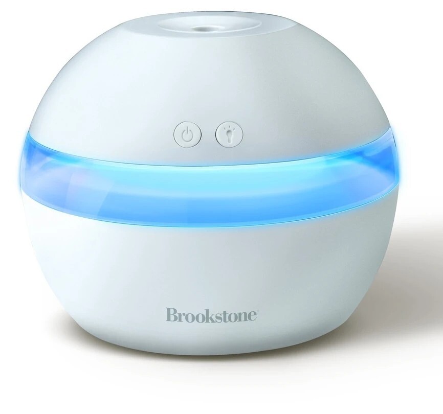 Brookstone Cool Mist Ultrasonic Aroma Diffuser w/ Essential Oil & Soft Blue LED