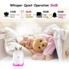 220ml Ultrasonic Cool Mist Humidifier Cute Deer Air Diffuser 7 Color LED Light