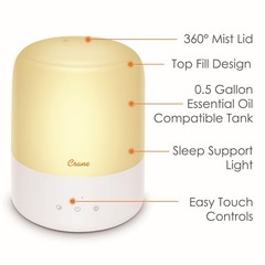 Crane Top Fill Mini Humidifier Bedroom And Nursery 3-In-1 Essential Oil