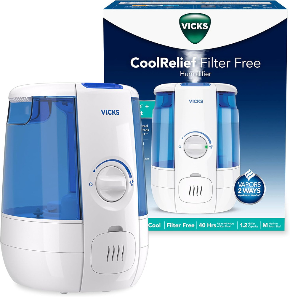 Vicks Coolrelief Cool Mist Humidifier Small to Medium Room Vaporizer for Baby, K