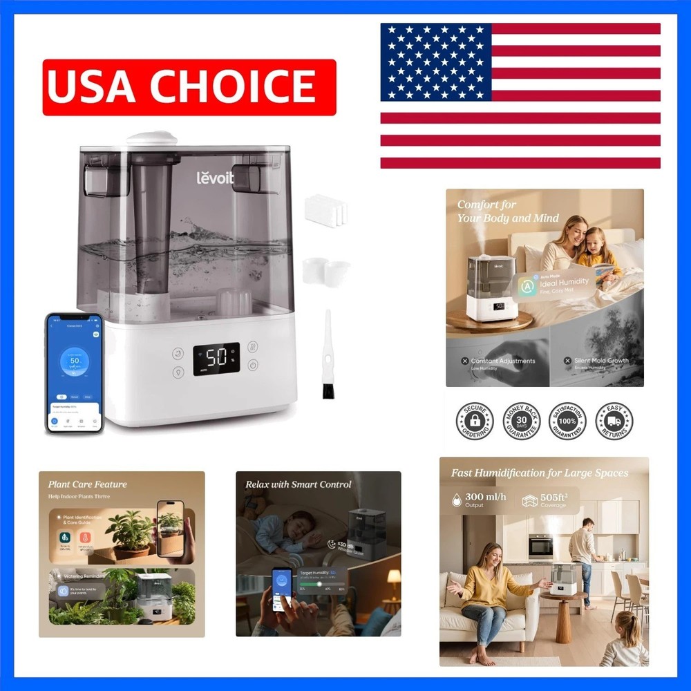 Humidifiers for Bedroom Large Room, 6L, 60H Runtime, 26dB, Smart App | Top Fi…