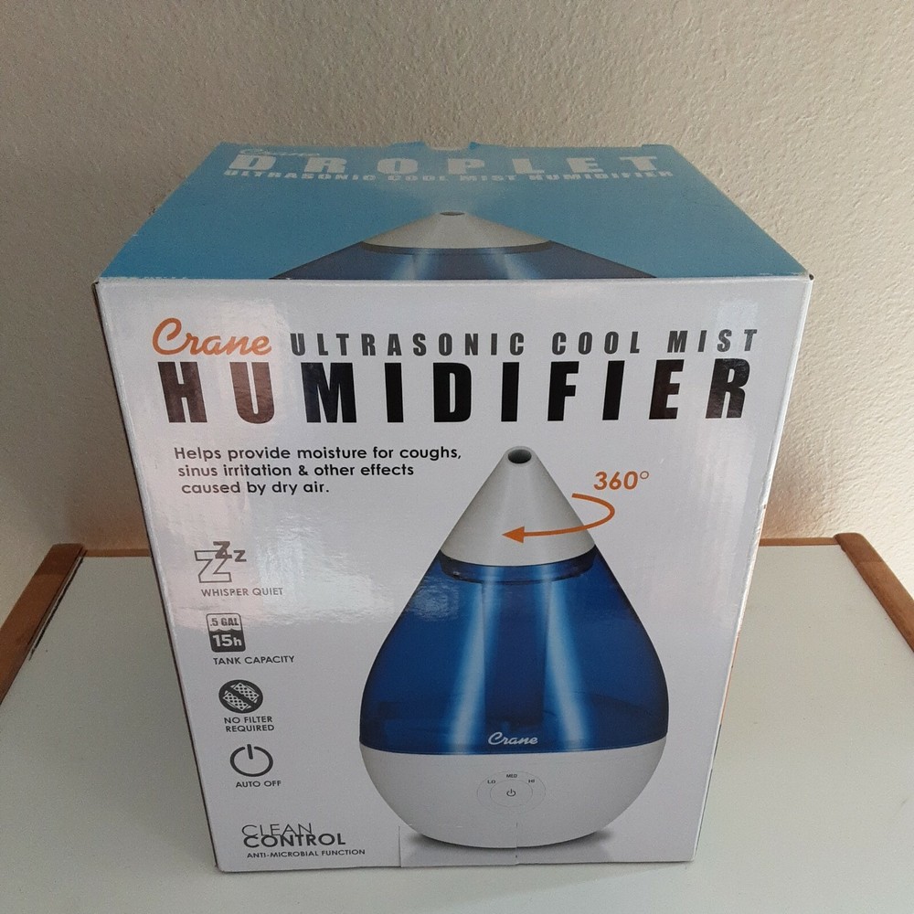 Crane Droplet Ultrasonic Cool Mist Humidifier 1/2 Gal 15 HR Model Ee-5302 B309