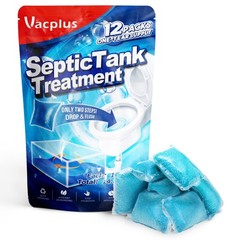 Vacplus Septic Tank Treatment, 12 Pack, 1-Year Supply, 2X Efficiency | Dissolvab