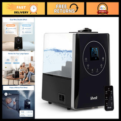 6L Ultrasonic Humidifier – Warm & Cool Mist, Essential Oil Diffuser, Auto Mode,