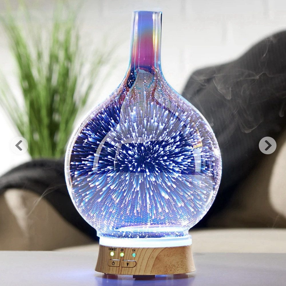Sharper Image Ultrasonic Oil Diffuser with LED Lights, 2H Timer, Wood Base