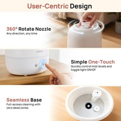 Clarston Humidifiers for Bedroom, 2L Cool Mist Humidifier, 24dB Quiet Sleep