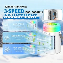 Mini Portable Air Conditioners Humidifier with 3 Speeds & 7 Colors Light, Quite