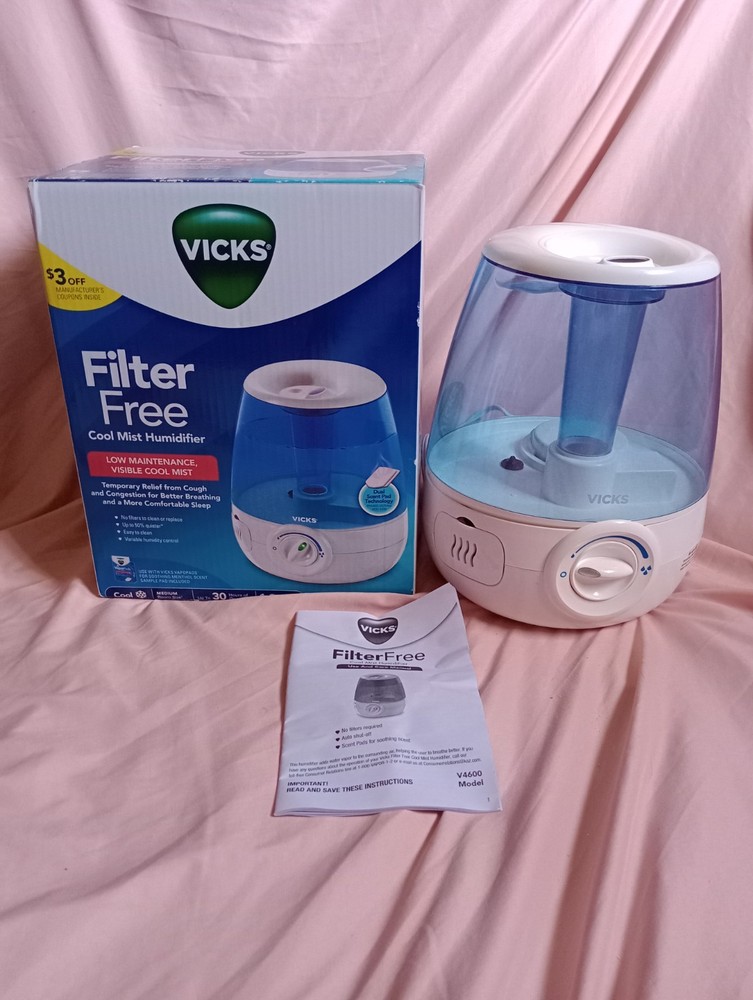 Vicks V4600 Cool Mist Filter Free Humidifier 1.2 Gallon Auto Shut Off Visible