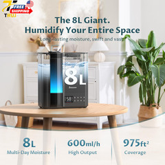 8L Humidifiers for Bedroom, Warm & Cool Mist for Large Room Home Top Fill Ultra