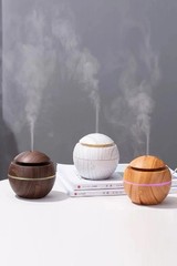 Mini Ultrasonic Humidifiers with LED Lights, Wood Effect, Brown White