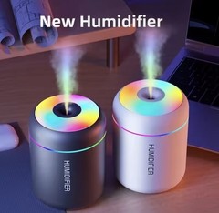 Black Portable LED Atomizer Humidifier, Adjustable, White, Bedroom, Car, Office
