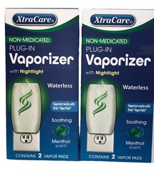 2x Xtra Care Non Medicated Plug In Vaporizer with Nightlight Waterless Menthol