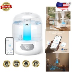 Ultrasonic Humidifier 3L: Large Room, 30Hr Runtime, App/Voice Control, Top Fill