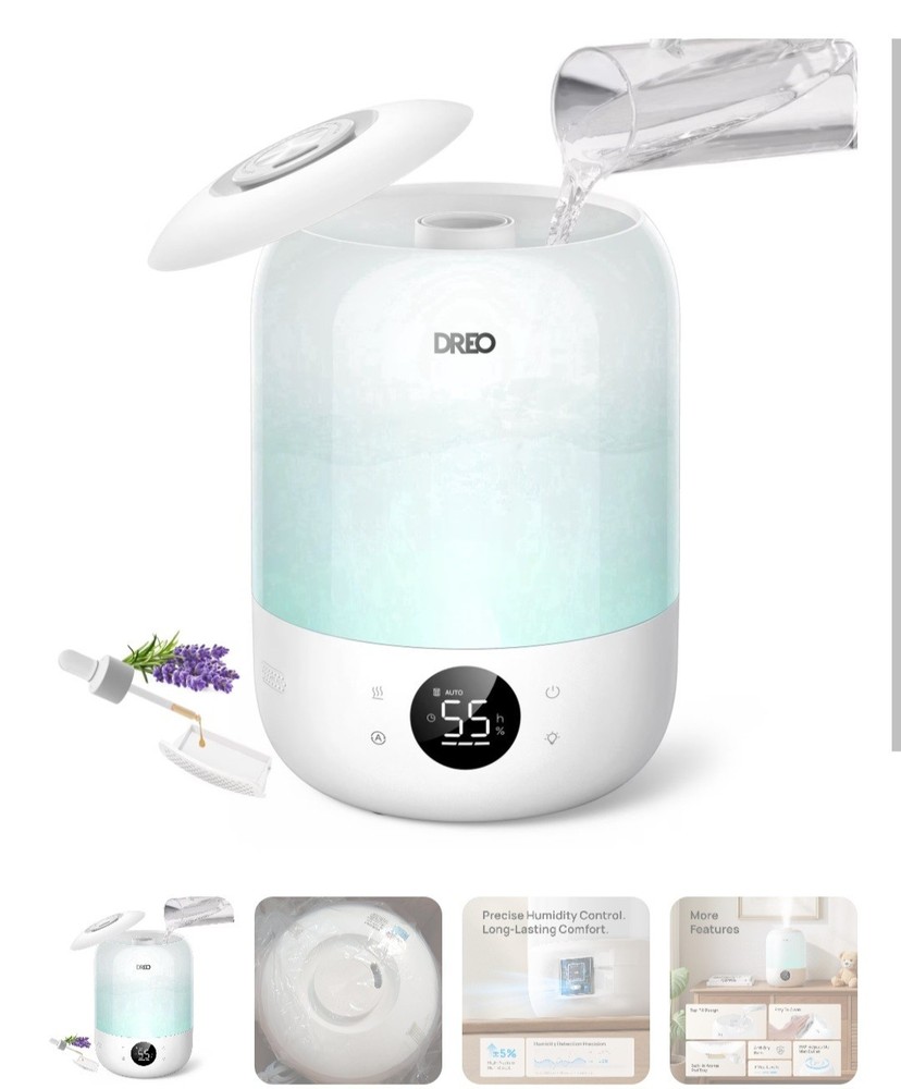 DREO Cool Mist Humidifier for Room, 3.7L Top-Fill & 35H Runtime Ultrasonic Humid