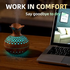 Colorful Cool Mini Humidifier, Flower Shape USB Personal Desktop Lightwood