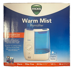 Vicks Warm Mist Humidifier VWM845 1 Gallon Filterless White Blue New