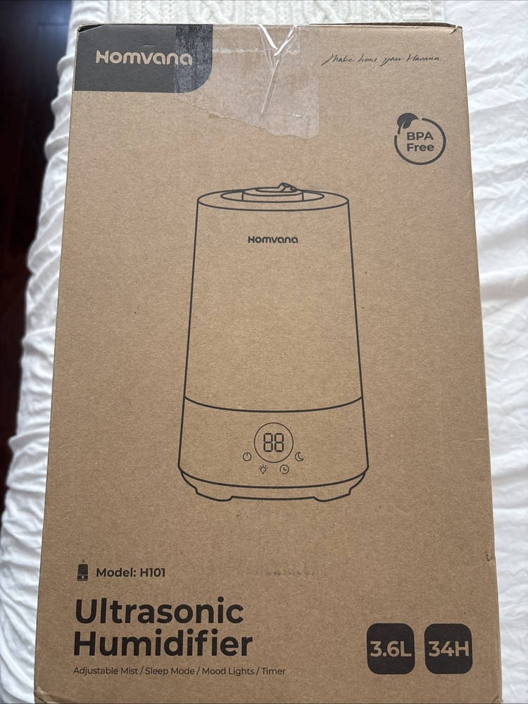 Homvana Ultrasonic Humidifier H101 3.6L BPA-Free Adjustable Mist Sleep Mode Time