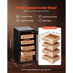 Electric Humidor Cabinet 105L 1000 Count Compressor Cooling Humidity Control