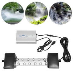 12-Head 110V Ultrasonic Mist Maker Kit Pond Fogger Mister Machine w/2 Buoy NEW!