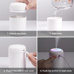 Humidifier for Room Home Bedroom, Small Quiet Ultrasonic Air Portable White