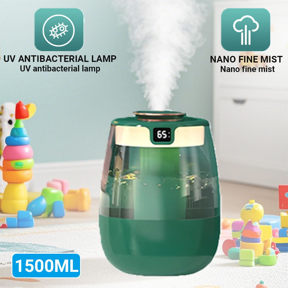 Quiet Night 1500ML Humidifier – Soft Light,280ml/h Fog & Blue Sterilization
