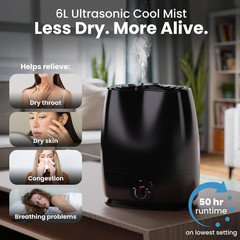 Everlasting Comfort 6L Humidifiers for Bedroom, Quiet 50HR Runtime No-Filter Sup